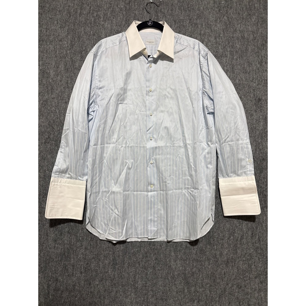 Ermenegildo Zegna Su Misura Striped Dress Shirt Light Blue French Cuff Size P
